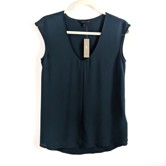 Nwt J Crew Layering Chemise Tank in Dark Forest Green 00 - Picture 1 of 8